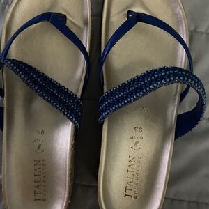 Women sandal Italian Shoemakers royal blue beaded 9 1/2